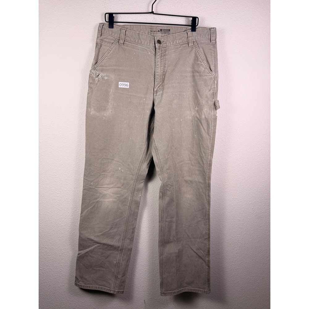 Carhartt Relaxed Fit Carpenter Pants Tan Canvas Workwear 36x34 Distressed